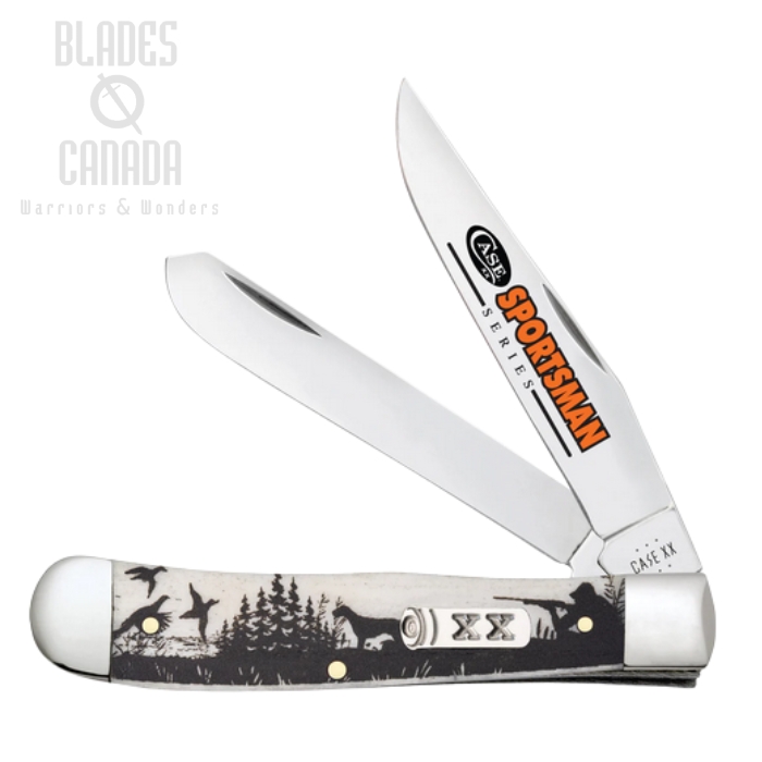 Case Trapper Folding Knife, Stainless, Sportsman Series Hunter Dog, Smooth Natural Bone, 81224